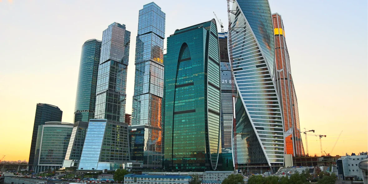Moscow City (Moscow International Business Center) in the evening hours
