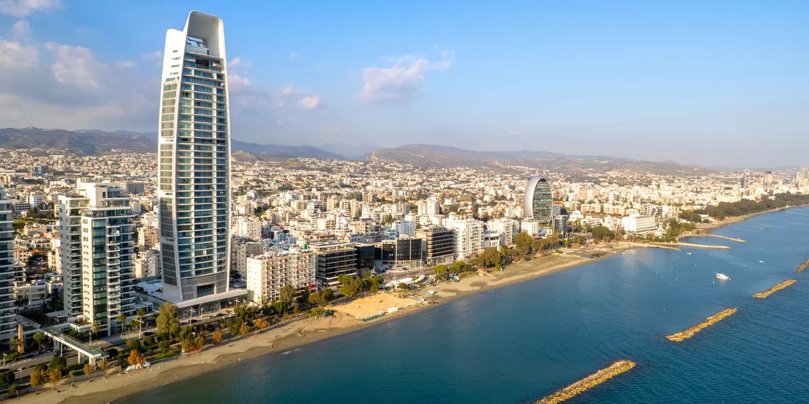 An aerial view of the coastal area and the city of Limassol in Cyprus