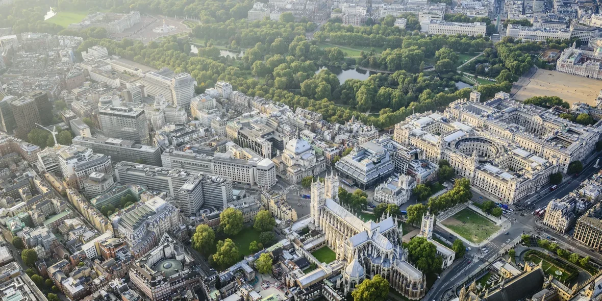 Widok z lotu ptaka na panoramę Londynu, Anglia