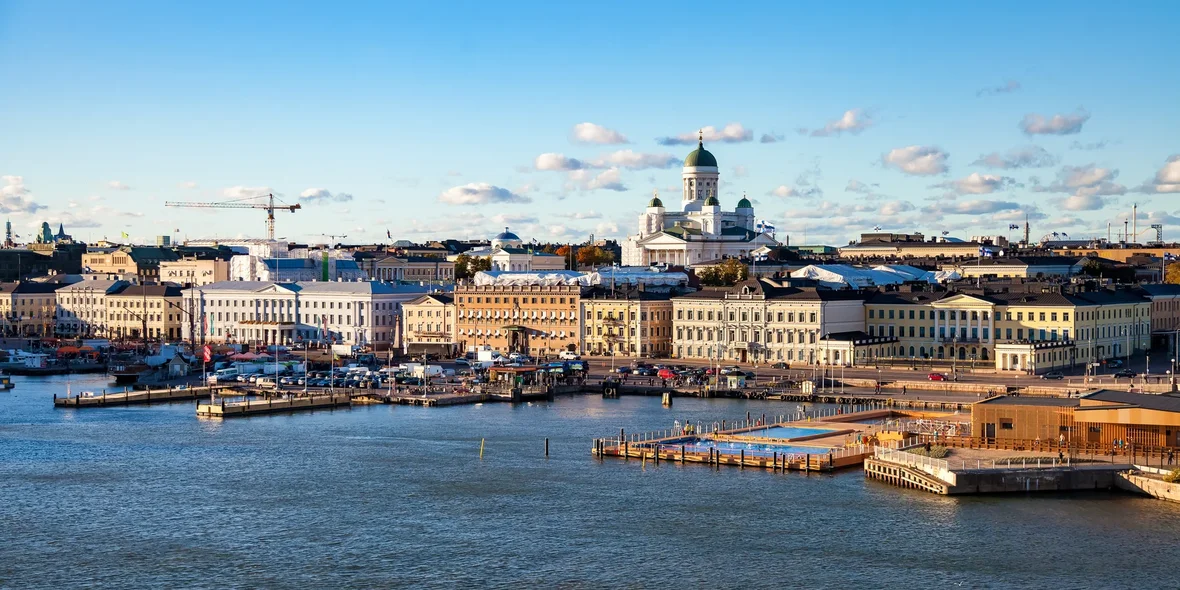 Panoramic aerial view of the city of Helsinki, the waterfront of the capital of Finland