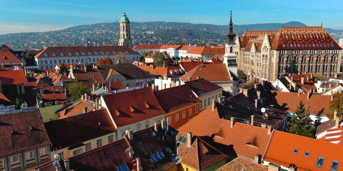 An aerial view of the Budapest cityscape