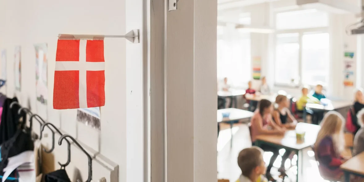 Danish flag in the school building on the door