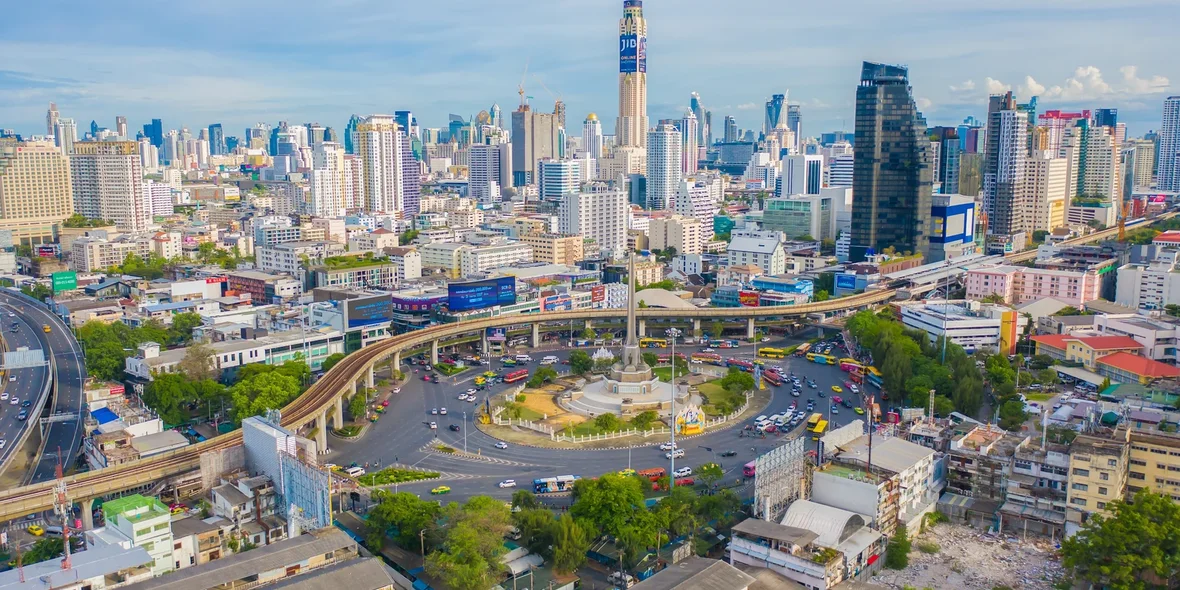 The center of Bangkok, Thailand in an urban city in Asia