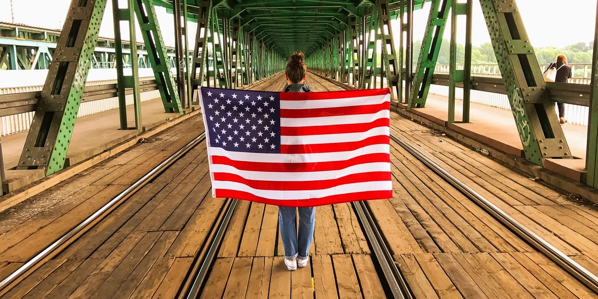 The girl with the American flag