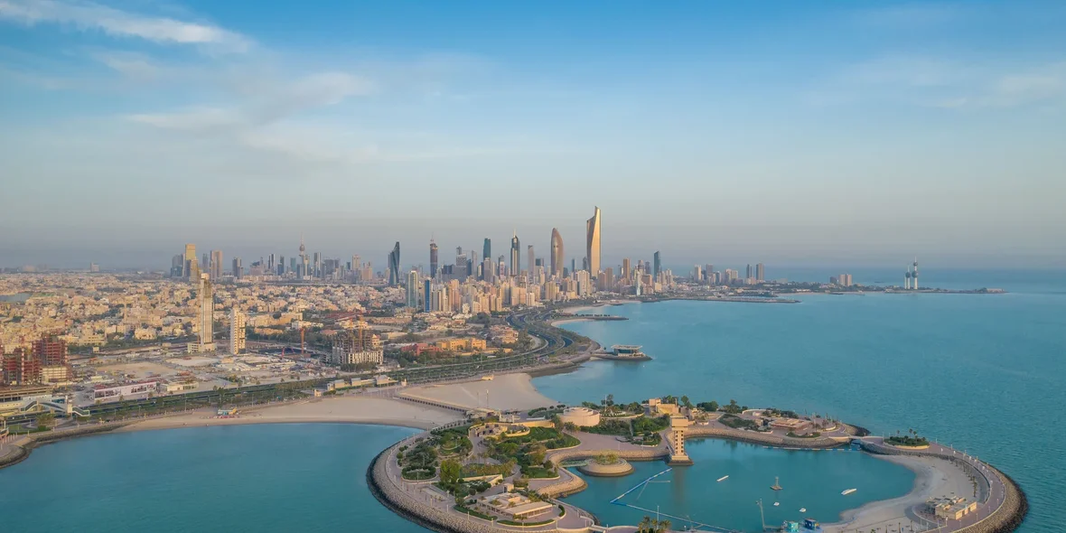  shot of Green Island with Kuwait City in the background