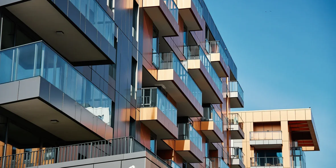 Modern residential complex in Gdansk, Poland. Facade of a residential building