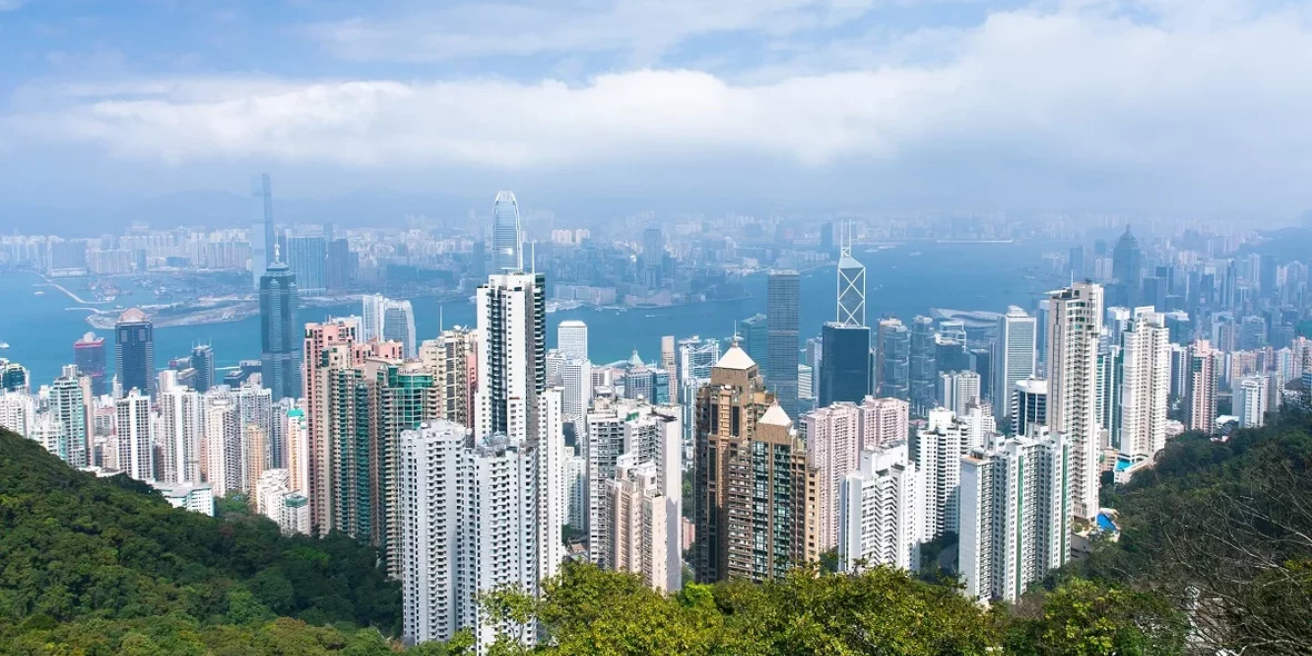 View of the Hong Kong skyline from Victoria Peak, Hong Kong.