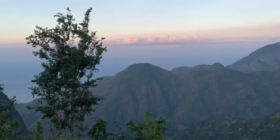 Sunset with a view of the highest volcano in Bali, Agung