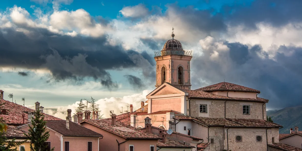 Beautiful sunset over a small town, Umbria, Italy