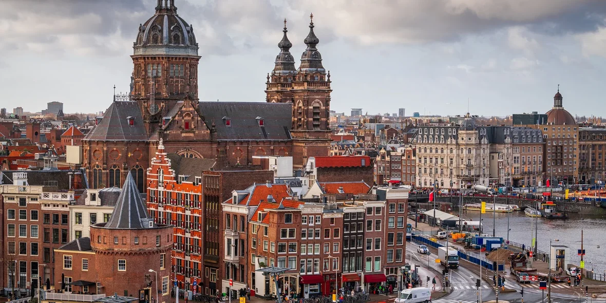 Amsterdam, Netherlands Cityscape over the old central district