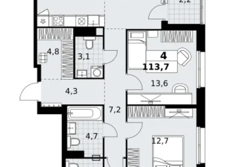 Appartement 4 chambres 114 m² Kommunarka, Russie