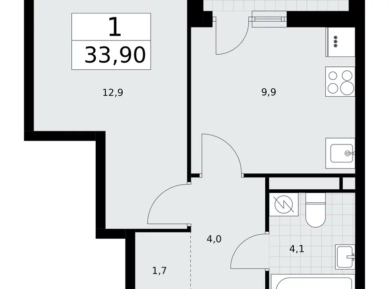 Apartamento 1 habitación 34 m² Postnikovo, Rusia