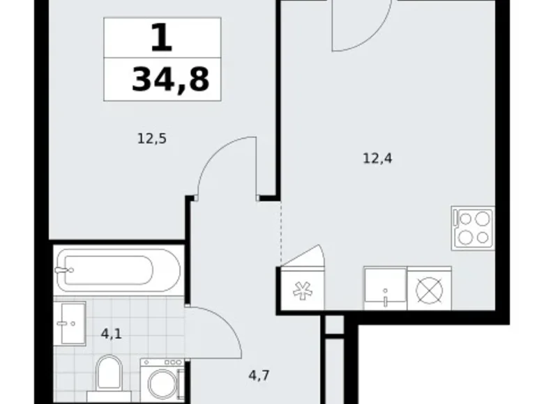 Apartamento 1 habitación 35 m² Postnikovo, Rusia