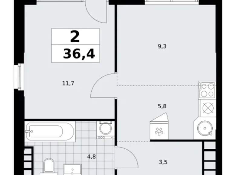 Mieszkanie 2 pokoi 36 m² South-Western Administrative Okrug, Rosja