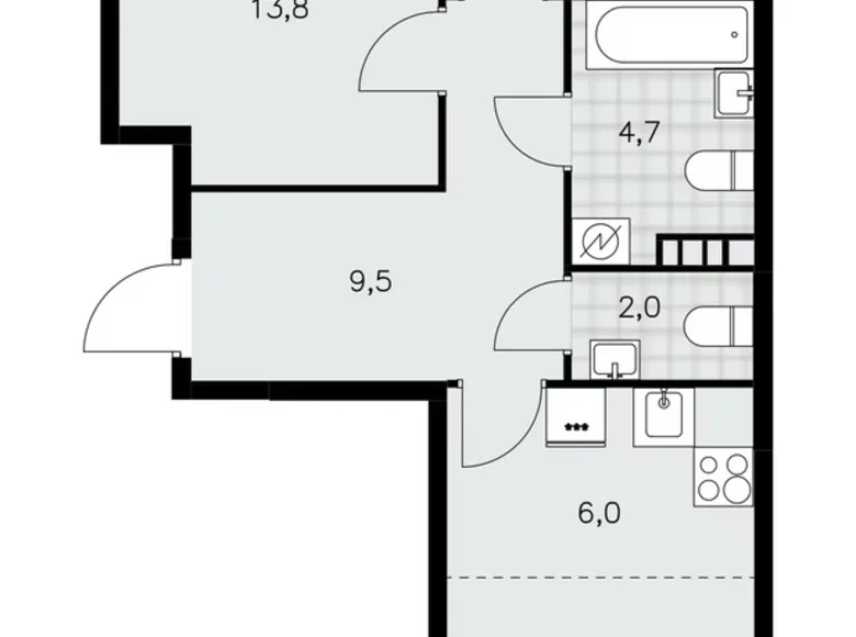 3 room apartment 60 m² Moscow, Russia