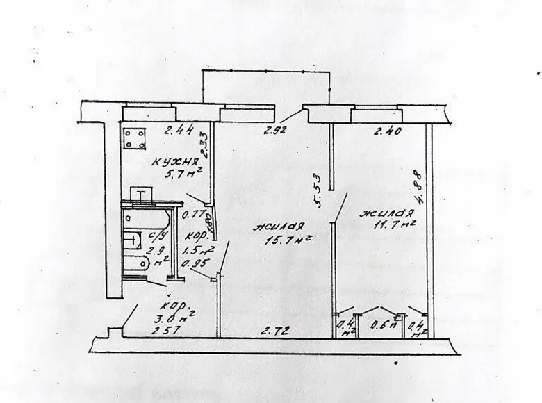 2 room apartment 43 m² Minsk, Belarus