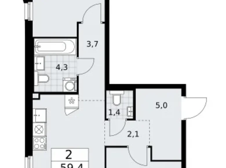 Apartamento 2 habitaciones 59 m² Troitsk, Rusia