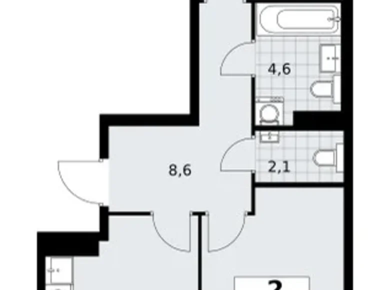 2 room apartment 55 m² Troitsk, Russia