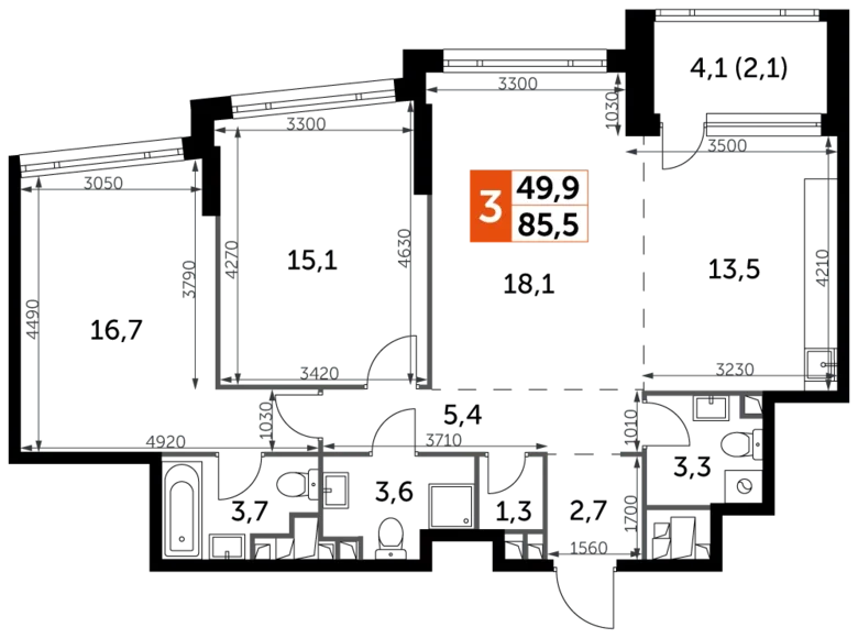 Квартира 3 комнаты 86 м² Москва, Россия