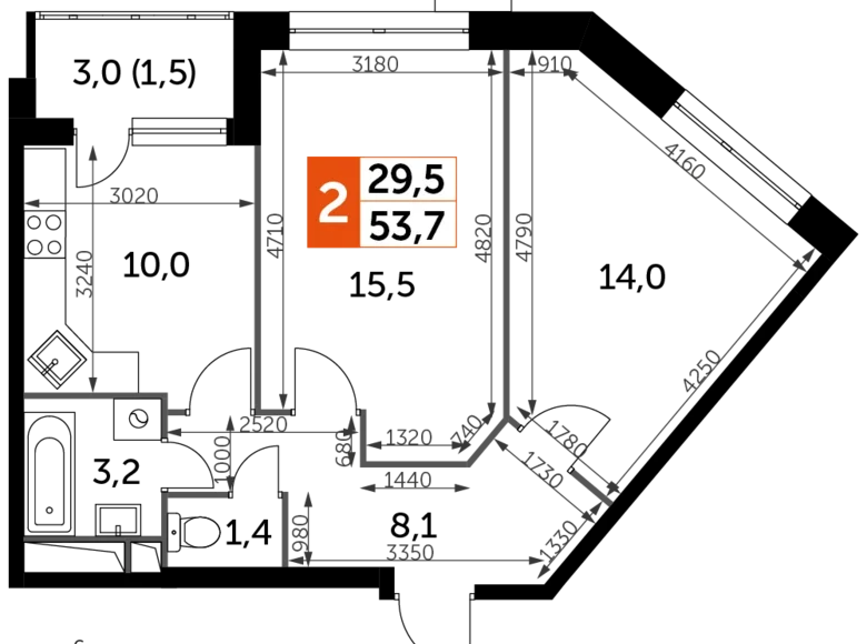 Wohnung 2 zimmer 55 m² Veshki, Russland