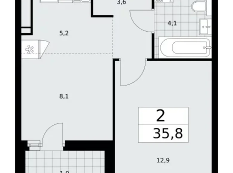 Квартира 2 комнаты 36 м² Москва, Россия