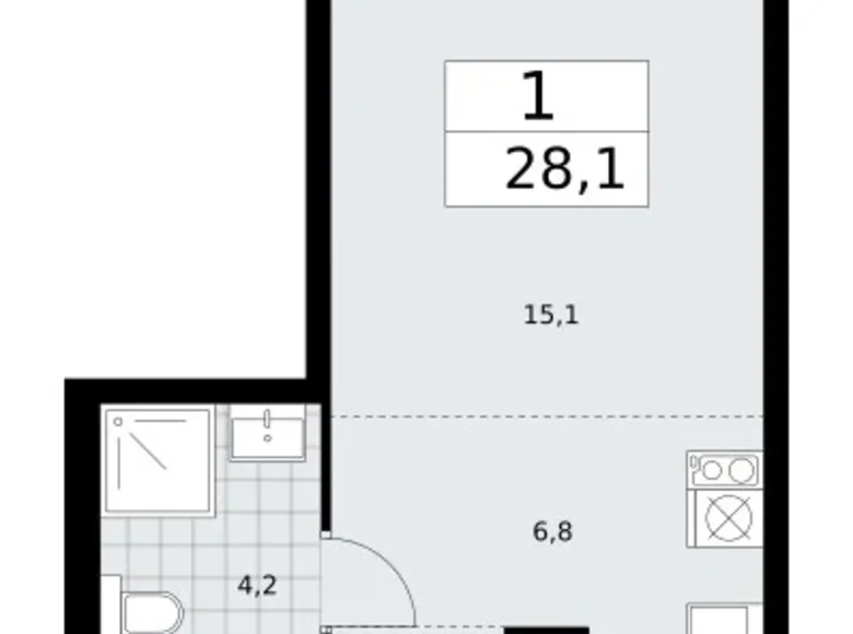 Квартира 1 комната 28 м² район Троицк, Россия
