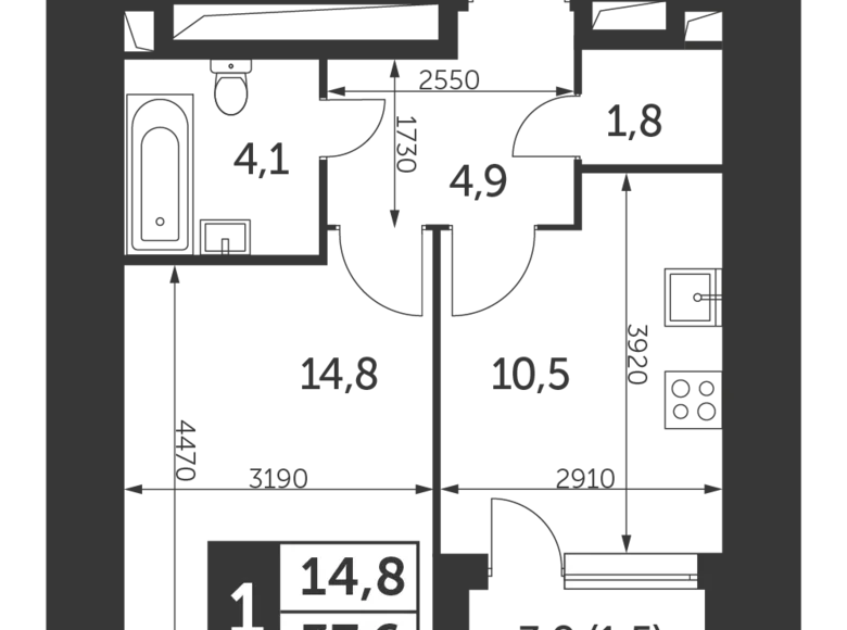 1 room apartment 38 m² Konkovo District, Russia