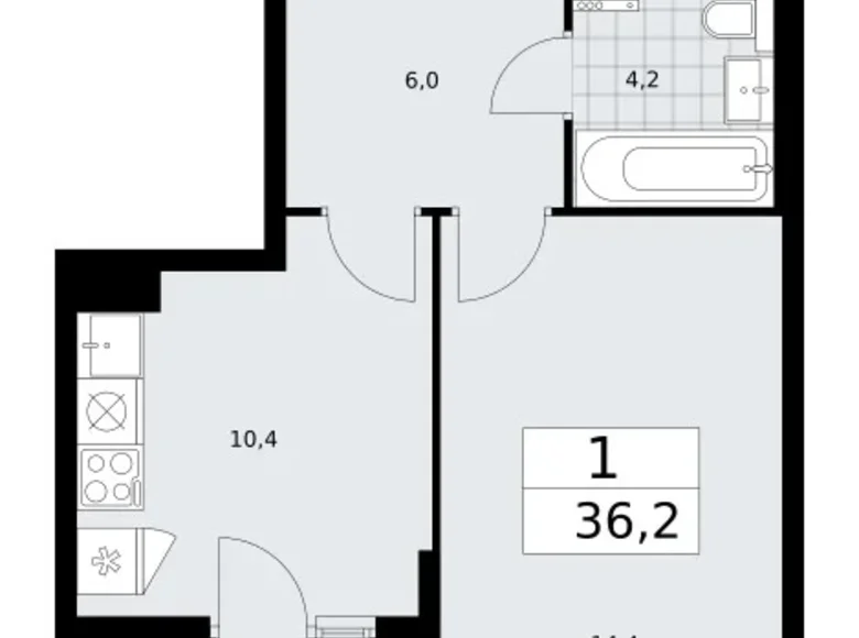 1 room apartment 36 m² Troitsk, Russia