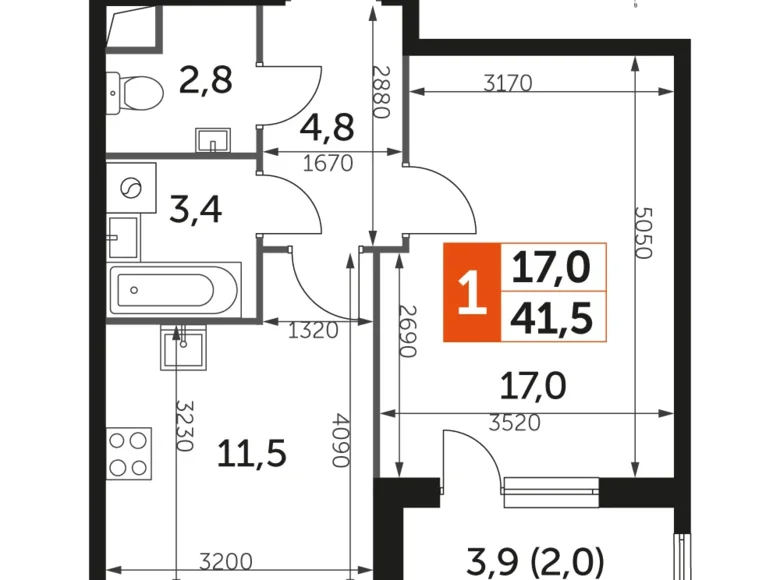 Квартира 1 комната 42 м² Развилка, Россия