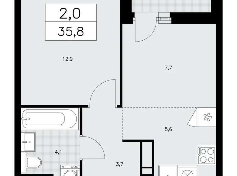 Appartement 2 chambres 36 m² poselenie Sosenskoe, Fédération de Russie