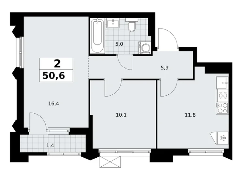 Apartamento 2 habitaciones 51 m² Troitsk, Rusia