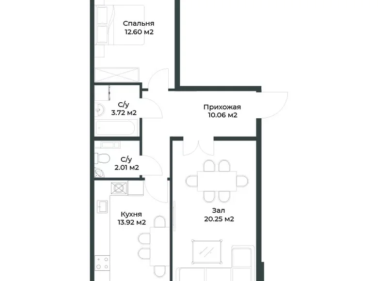 Kvartira 2 xonalar 63 m² Toshkentda