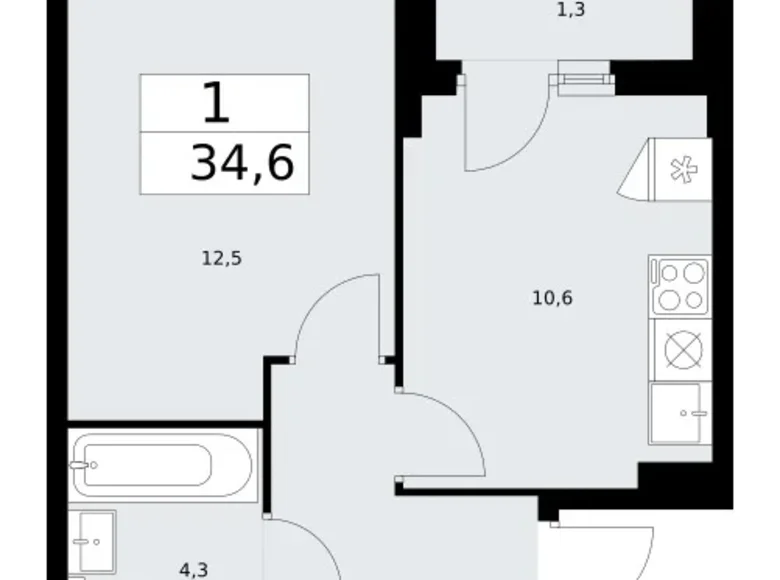 1 room apartment 35 m² Troitsk, Russia