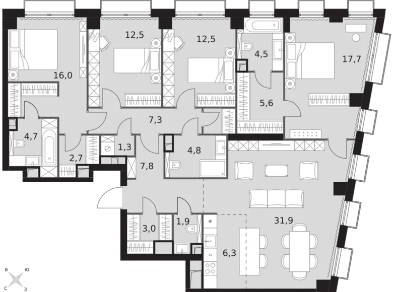 5 room apartment 141 m² North-Western Administrative Okrug, Russia