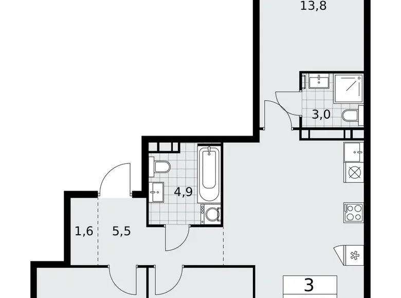 3 room apartment 81 m² Moscow, Russia