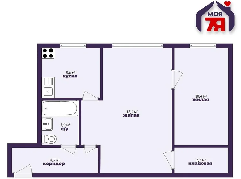 Квартира 2 комнаты 45 м² Солигорск, Беларусь