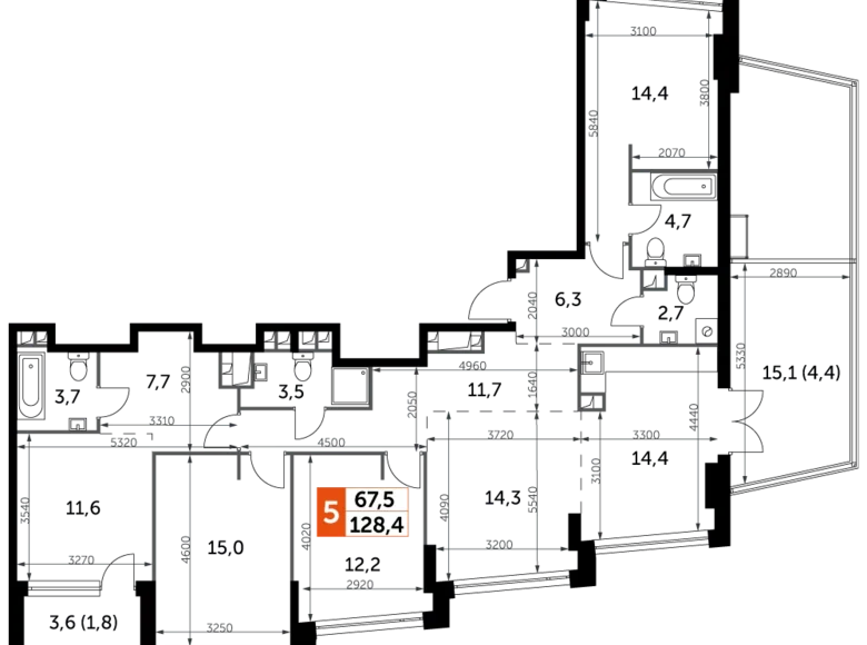 Mieszkanie 5 pokojów 128 m² Moskwa, Rosja