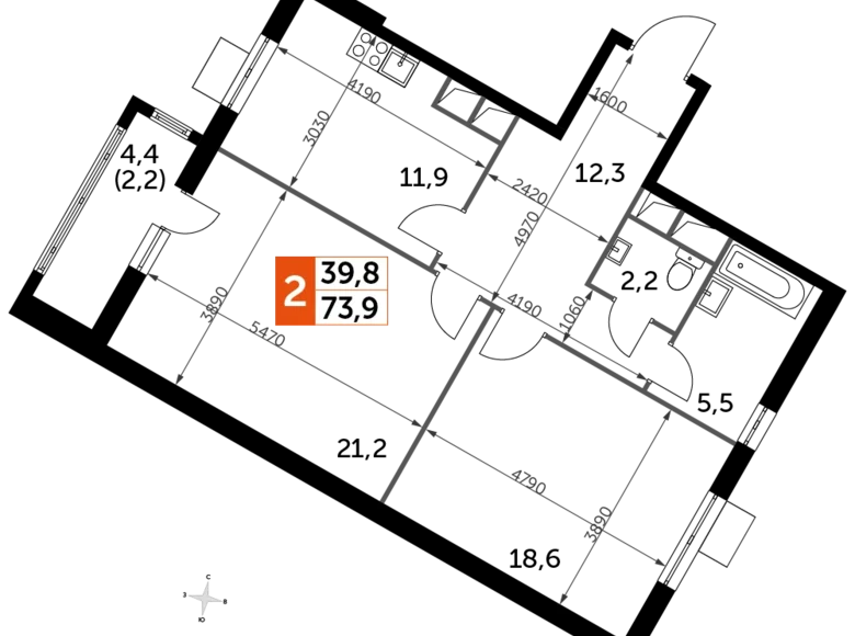 Квартира 2 комнаты 74 м² Развилка, Россия