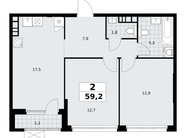 Apartamento 2 habitaciones 59 m² South-Western Administrative Okrug, Rusia