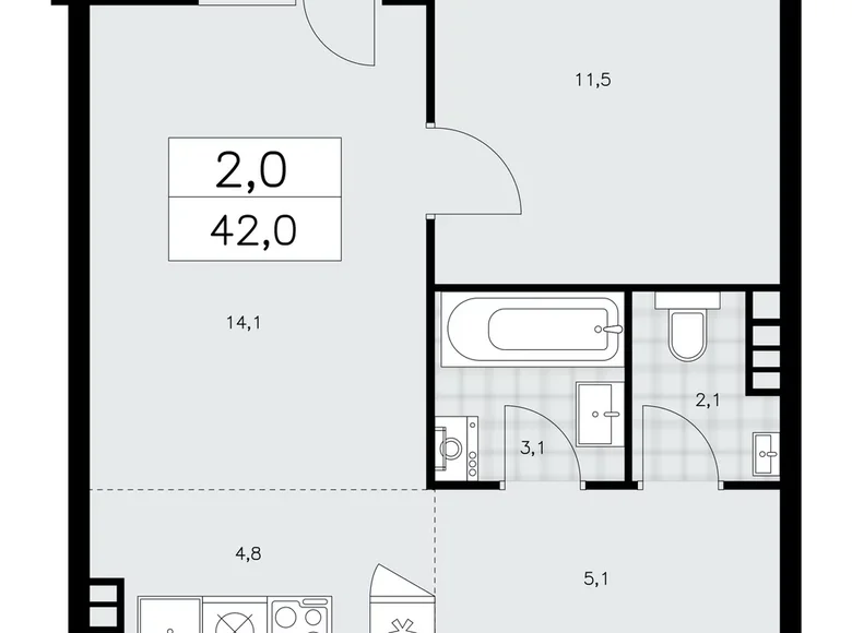 Wohnung 2 zimmer 42 m² poselenie Sosenskoe, Russland