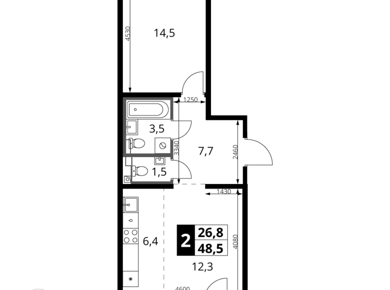 Mieszkanie 2 pokoi 49 m² rejon leniński, Rosja