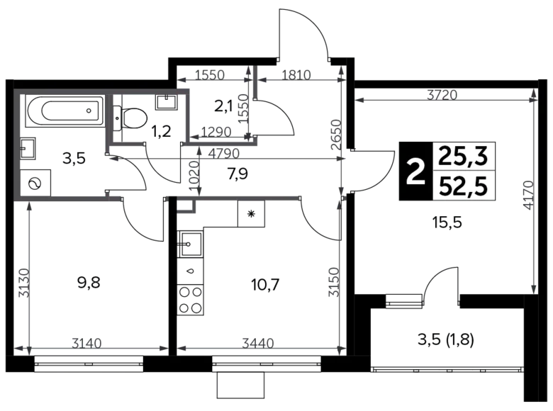 Mieszkanie 2 pokoi 54 m² Moskwa, Rosja