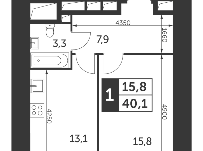 1 room apartment 40 m² Konkovo District, Russia