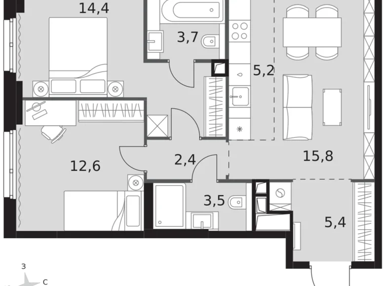 Apartamento 3 habitaciones 63 m² North-Western Administrative Okrug, Rusia