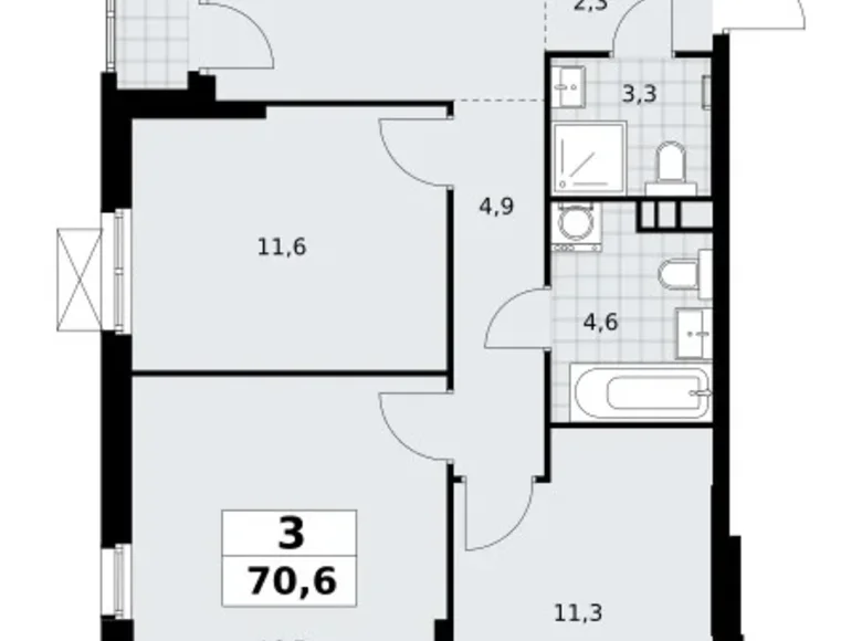 Квартира 3 комнаты 71 м² Юго-Западный административный округ, Россия