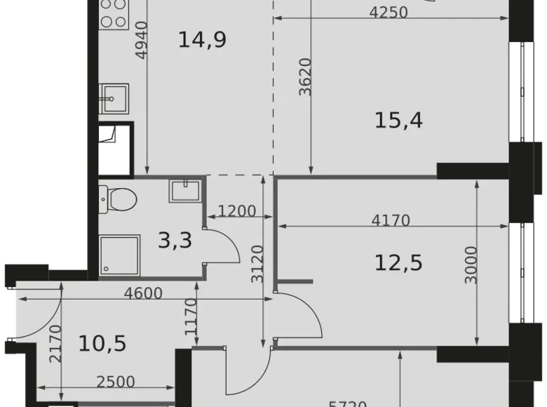 3 room apartment 82 m² North-Western Administrative Okrug, Russia