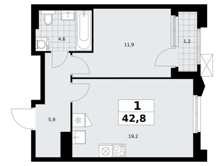 Apartamento 1 habitación 43 m² Troitsk, Rusia