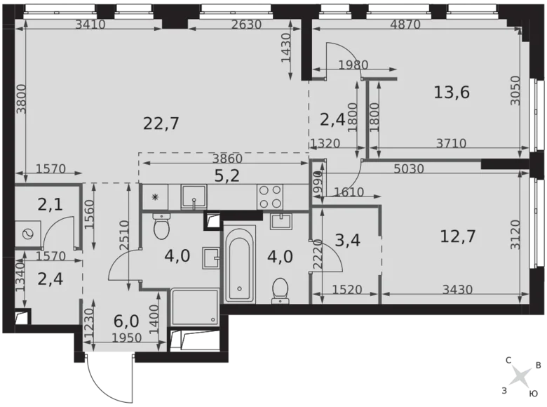 3 room apartment 79 m² North-Western Administrative Okrug, Russia