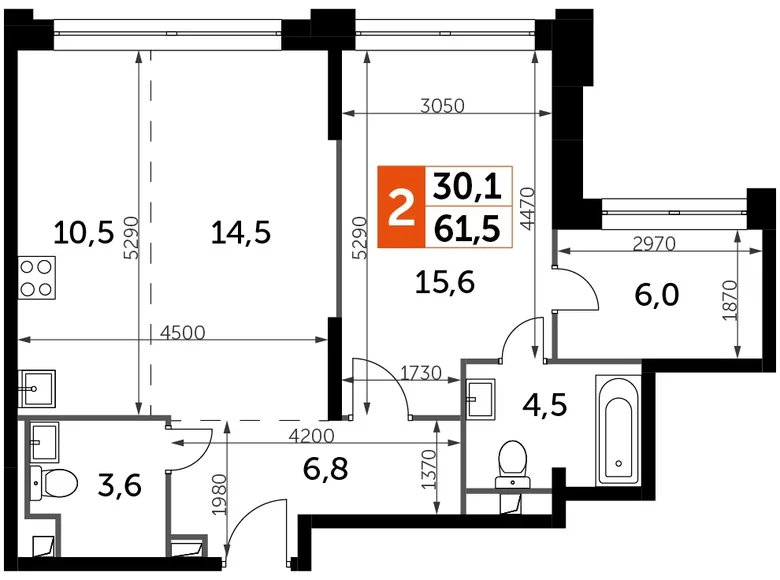 Mieszkanie 2 pokoi 62 m² North-Western Administrative Okrug, Rosja