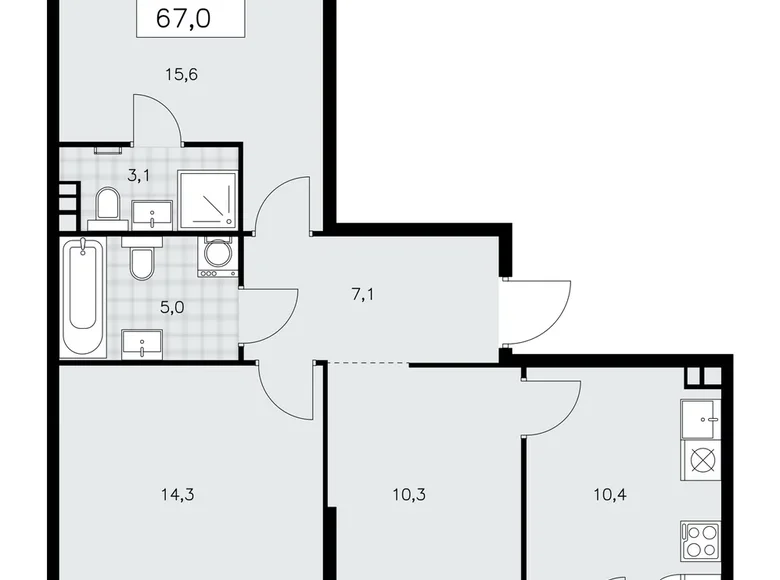 Wohnung 3 Zimmer 67 m² poselenie Sosenskoe, Russland